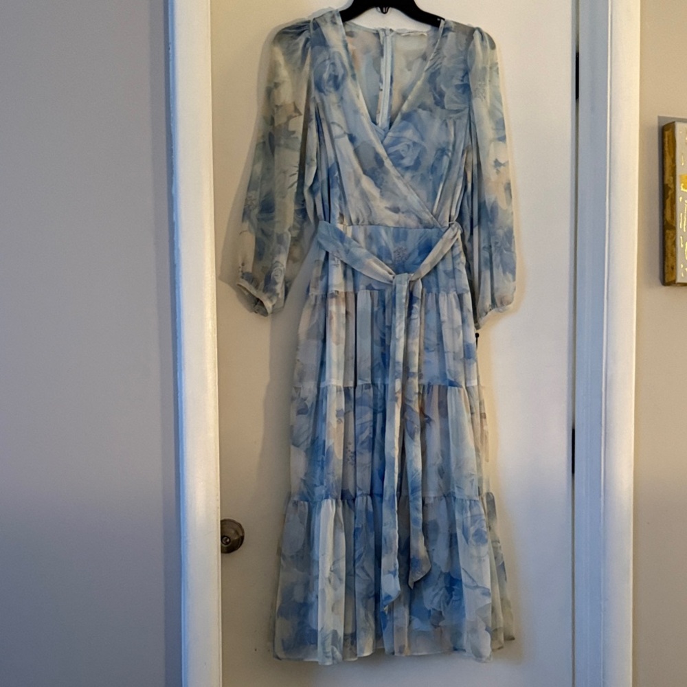 Calvin Klein Light Blue Floral Long Sleeve Dress